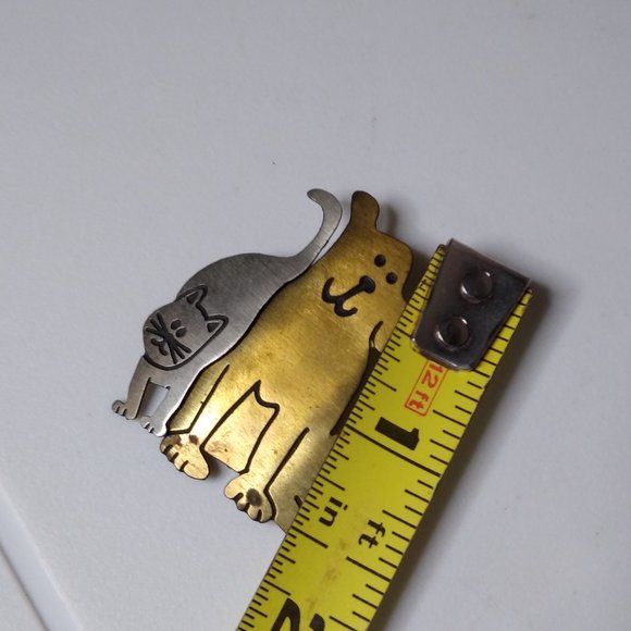 Vintage Thin Metal Dog And Cat Brooch - Picture 11 of 12